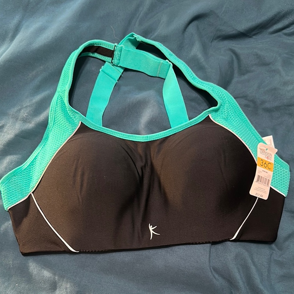 Women's Black and Teal Sports Bra